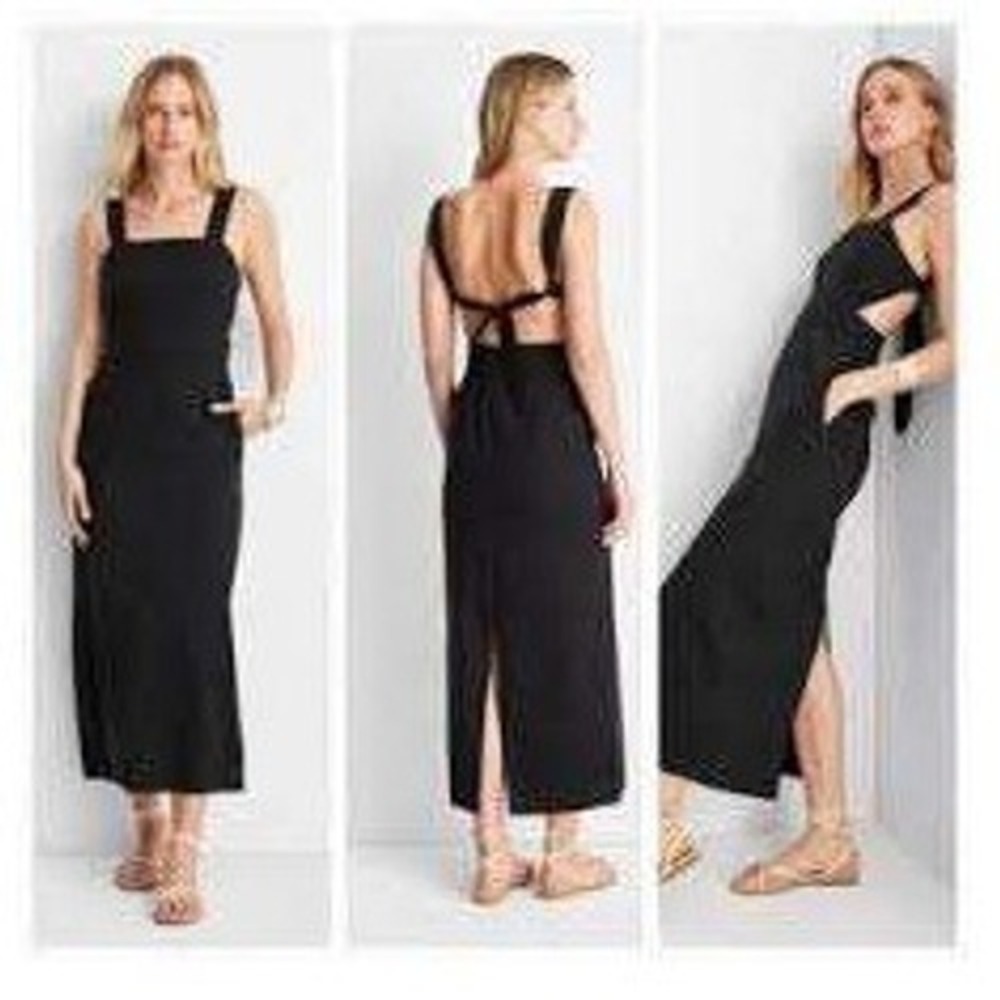 Future Collective Jenny K Lopez Black Cutout Back Midi‎ Dress 14 Square Neck